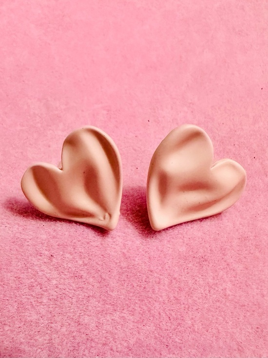 Jewelry - Blush Pink Satin Heart Stud Earrings